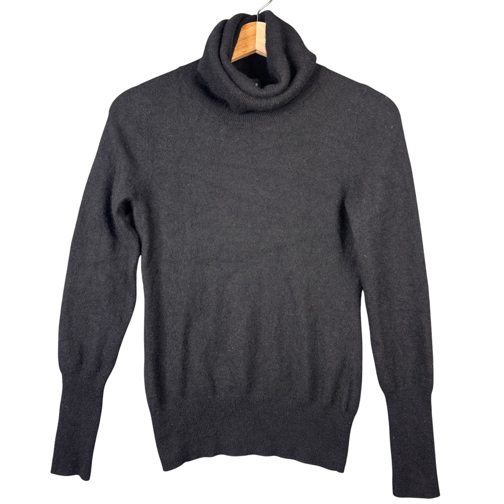 Jaeger Womens Pure Cashmere Turtleneck Sweater Black Small Roll Neck Fine Knit